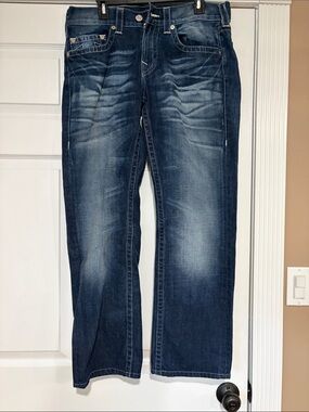 Final Sale-True Religion Men's Dark Blue Washed Relaxed Jeans